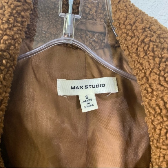 Max Studio Brown Women's Faux Sherpa Moto Teddy Bear Jacket Coat Size Small - Picture 4 of 12